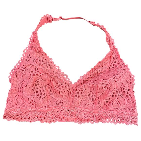 Aerie lace halter bralette in coral pink color - Small - Picture 1 of 8